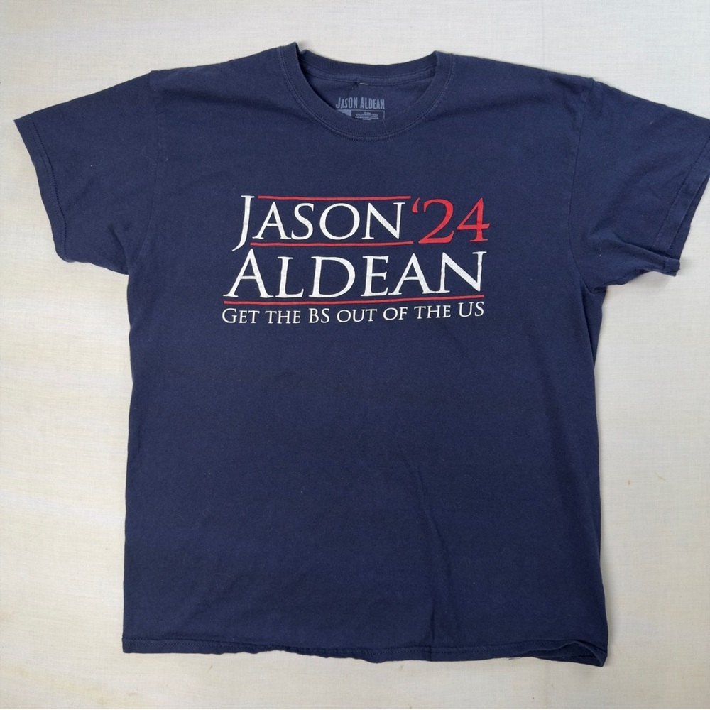 Jason Aldean Get The BS Out Of The US Short Sleeve Blue T Shirt Men's Size L